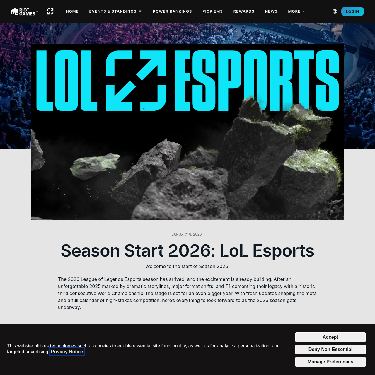 Official LoL Esports Season Start 2026 page screenshot