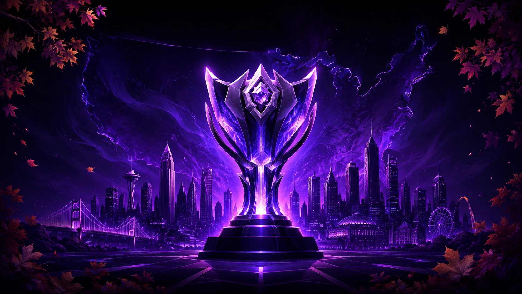 LoL Worlds 2026 location and schedule shown over a map of the United States with the Los Angeles, Allen, and Brooklyn host cities marked