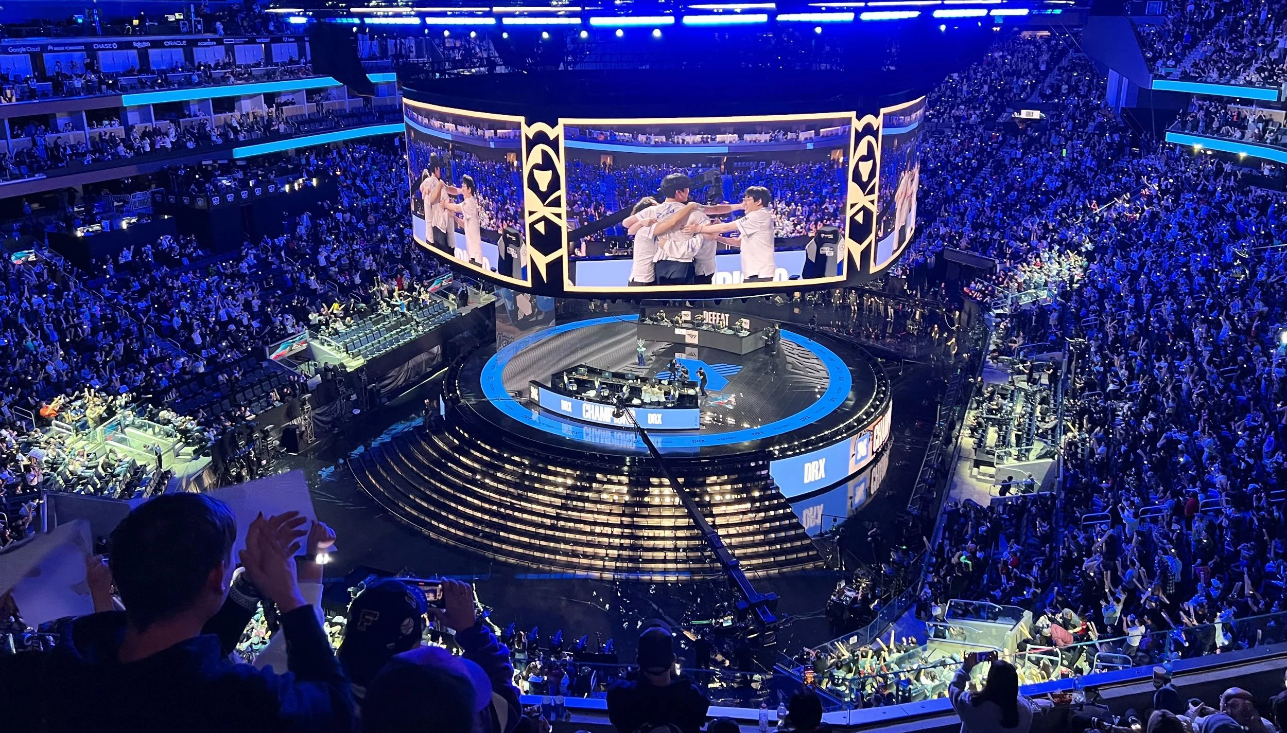 Fans fill the arena at a League of Legends Worlds final