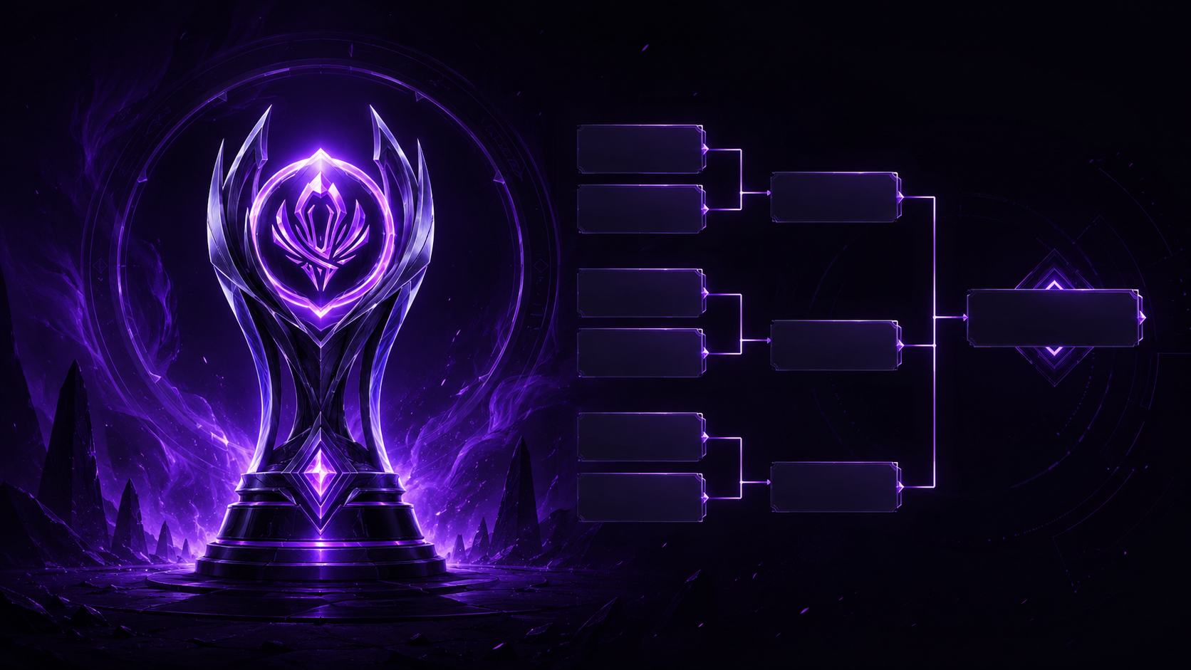 League of Legends Mid-Season Invitational trophy on a stage with a Polymarket-style odds board showing MSI winner probabilities